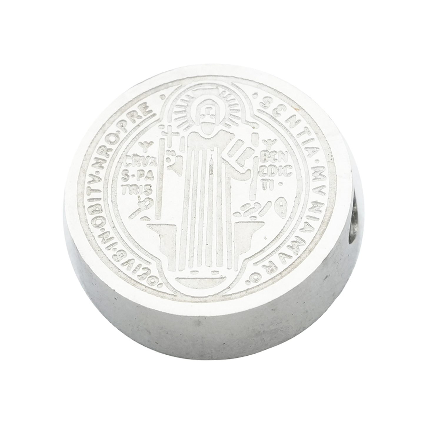 ACERO PLATEADO MEDALLA SAN BENITO RELIEVE 14MM  1