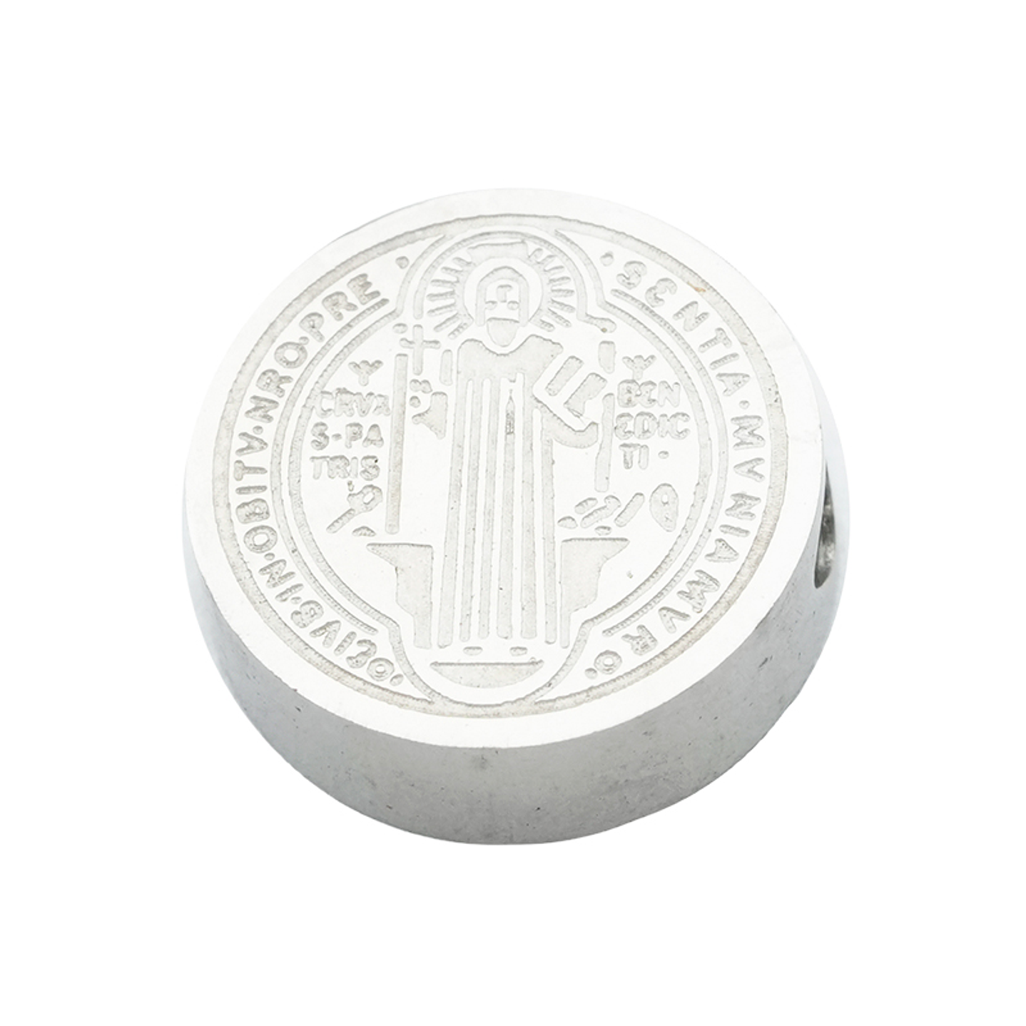 ACERO PLATEADO MEDALLA SAN BENITO RELIEVE 10MM 1