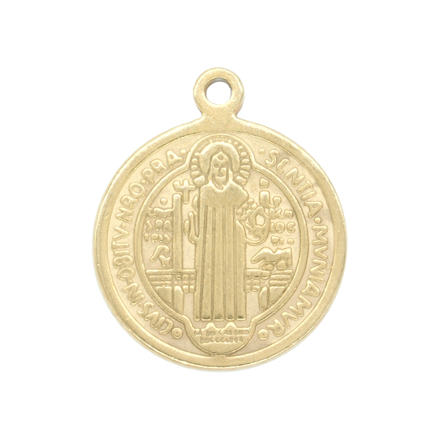 MEDALLA ACERO DORADO  SAN BENITO 14 MM  1