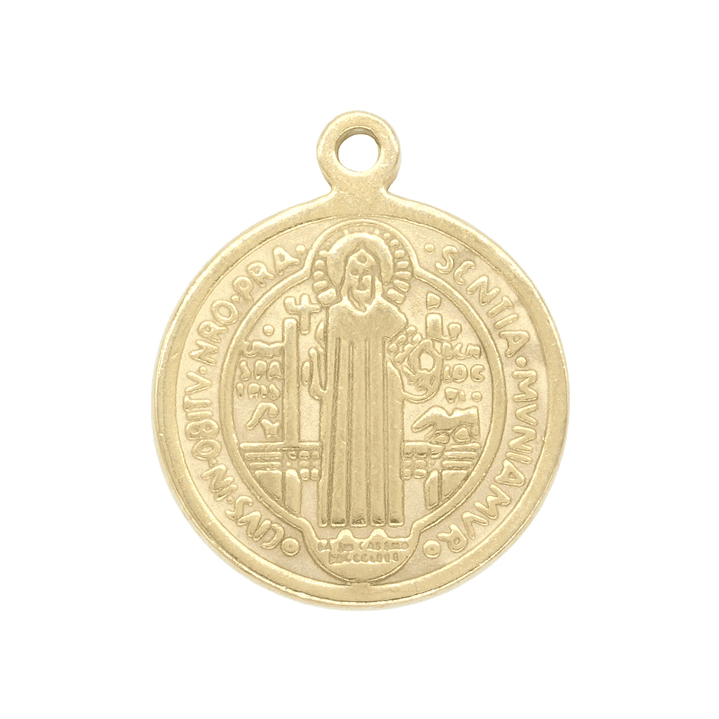 MEDALLA ACERO DORADO  SAN BENITO 14 MM  1