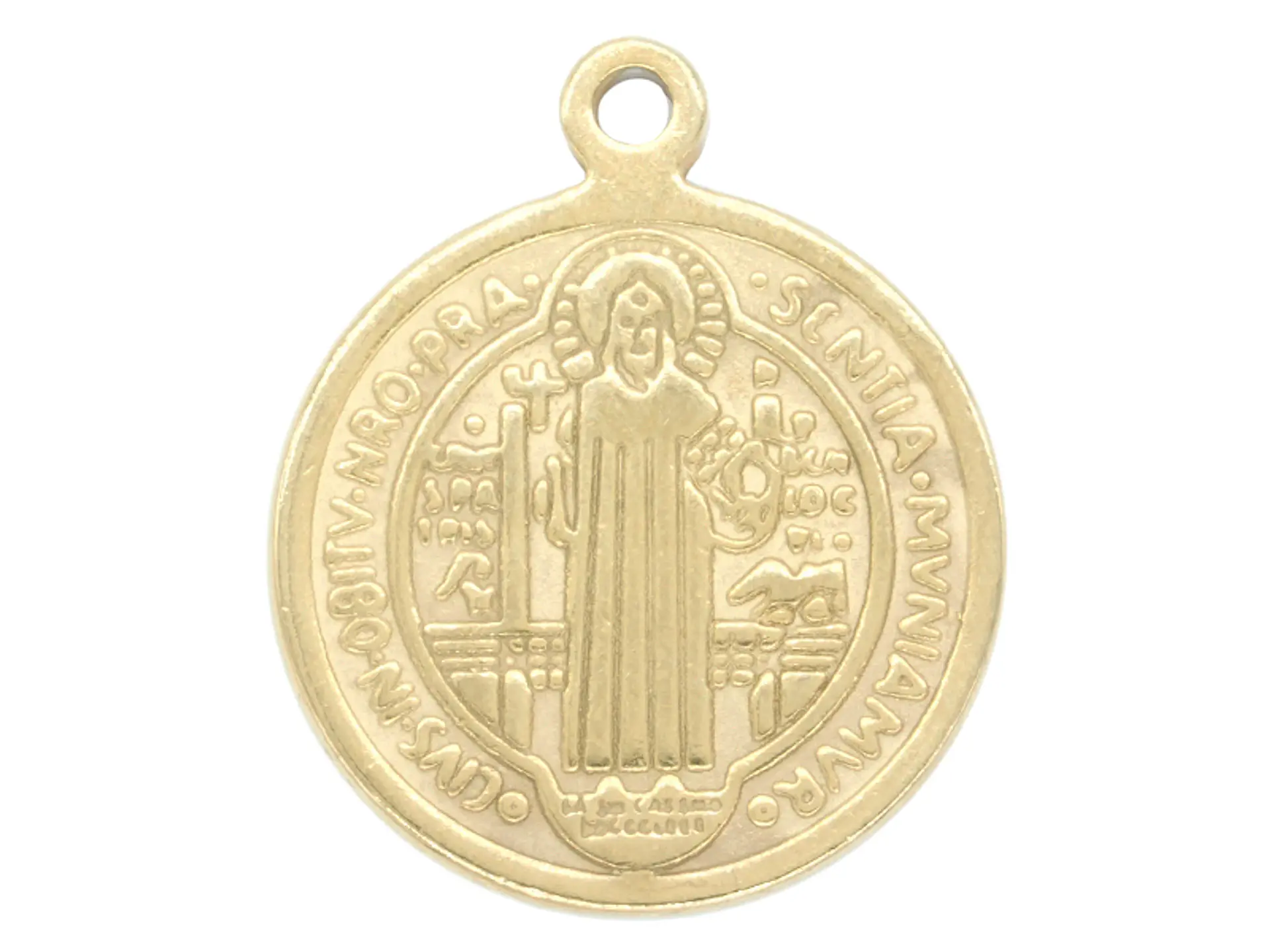 MEDALLA ACERO DORADO  SAN BENITO 14 MM  1