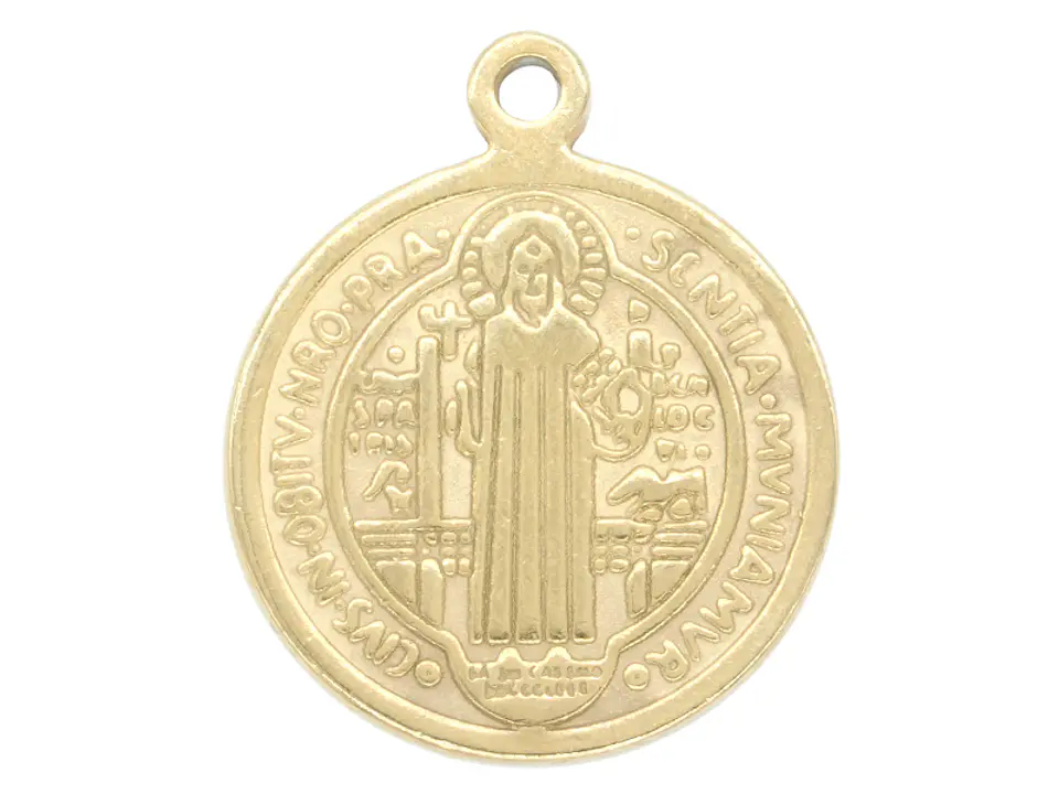 MEDALLA ACERO DORADO  SAN BENITO 14 MM  1