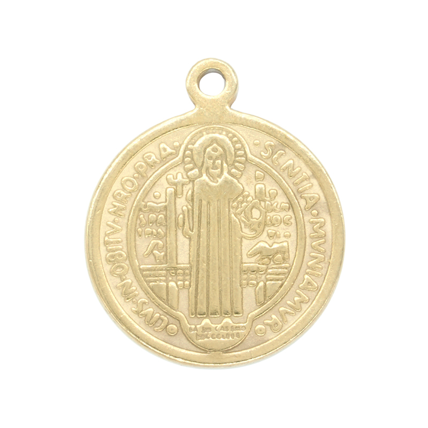 MEDALLA ACERO DORADO  SAN BENITO 16 MM  1