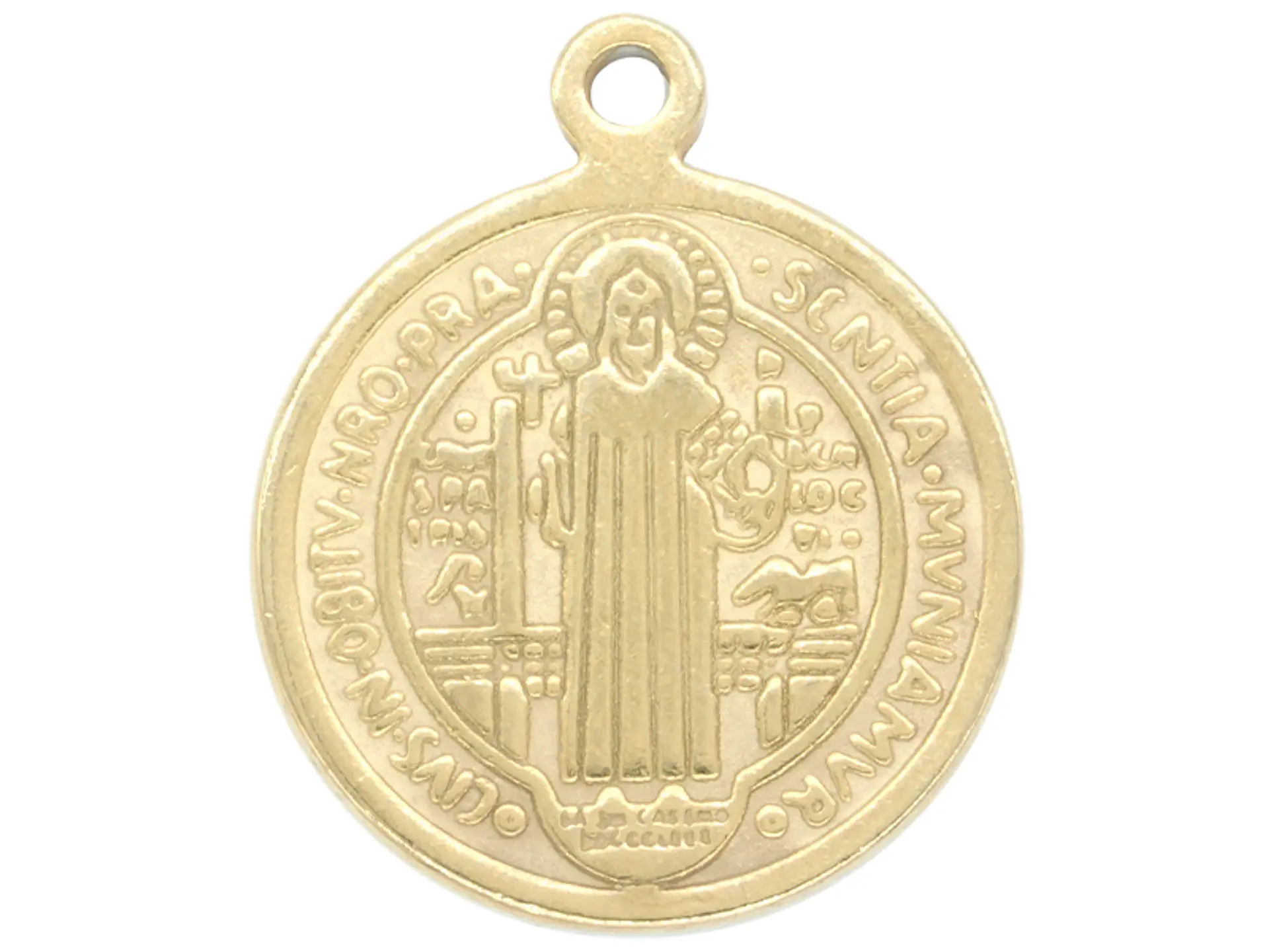 MEDALLA ACERO DORADO  SAN BENITO 16 MM  1