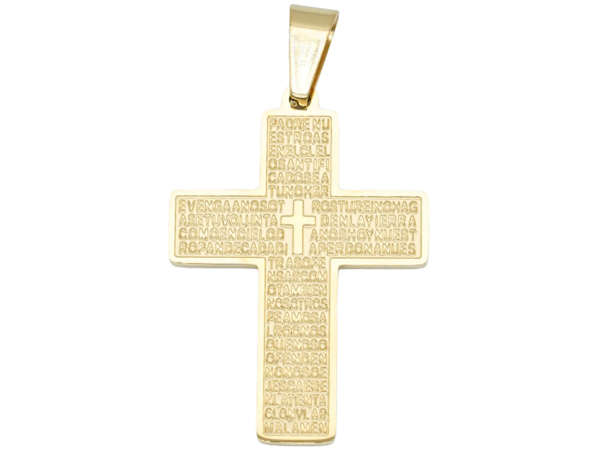 ACERO DORADO CRUZ PADRE NUESTRO RELIEVE 35*25*1.9MM 1