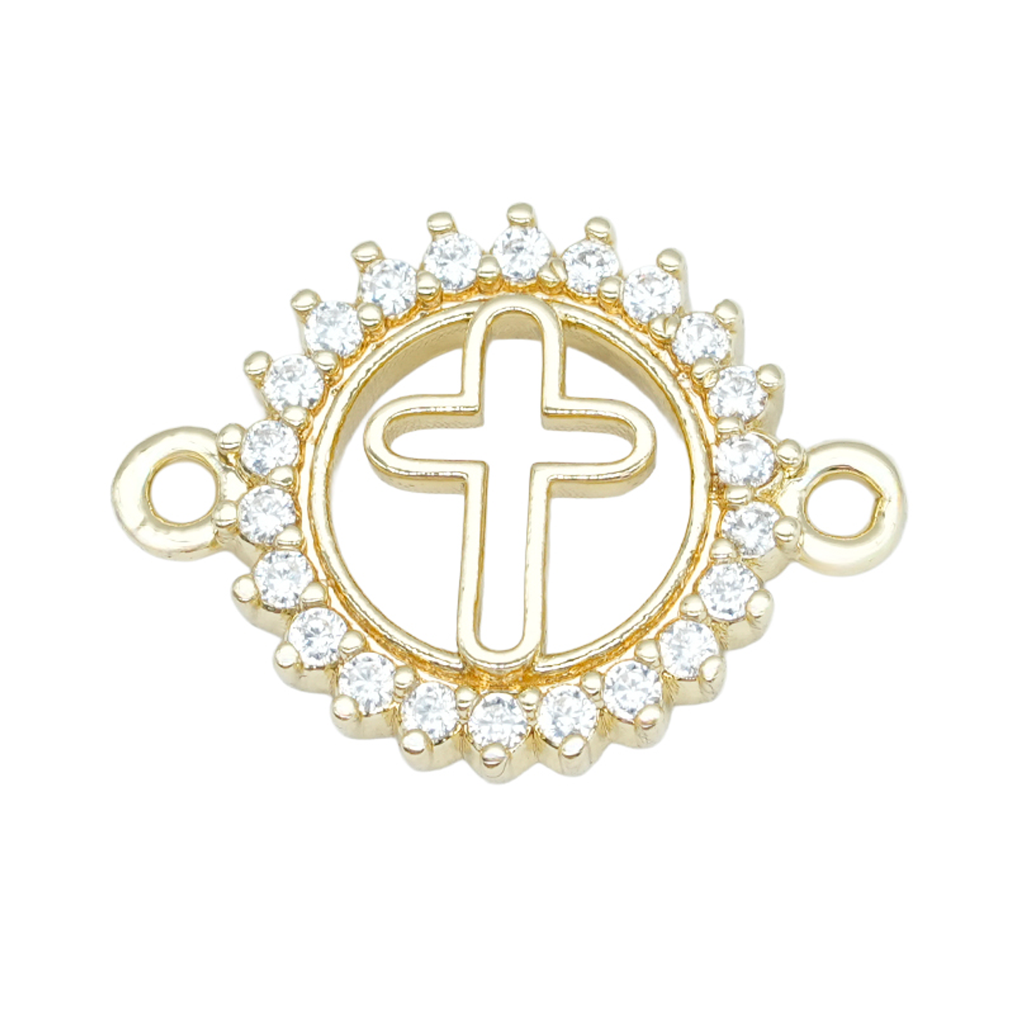 RODIO DORADO CIRCULO CRUZ REDONDA 13MM CIRCON BLANCO 1