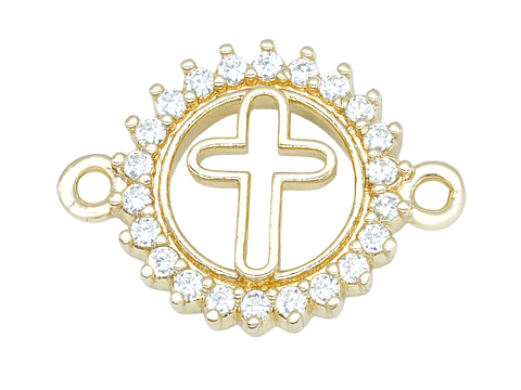 RODIO DORADO CIRCULO CRUZ REDONDA 13MM CIRCON BLANCO