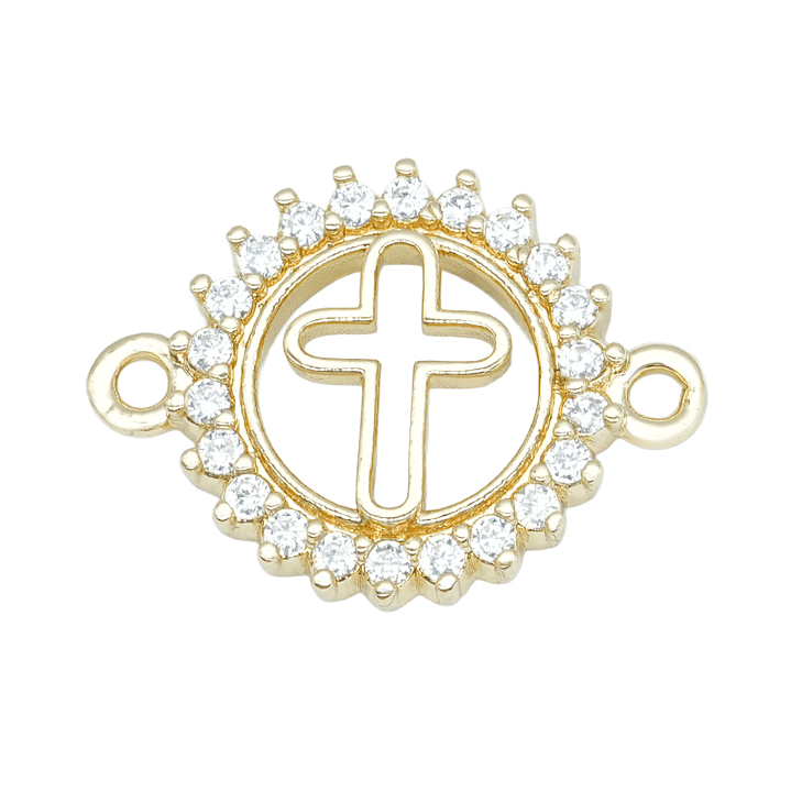 RODIO DORADO CIRCULO CRUZ REDONDA 13MM CIRCON BLANCO 1