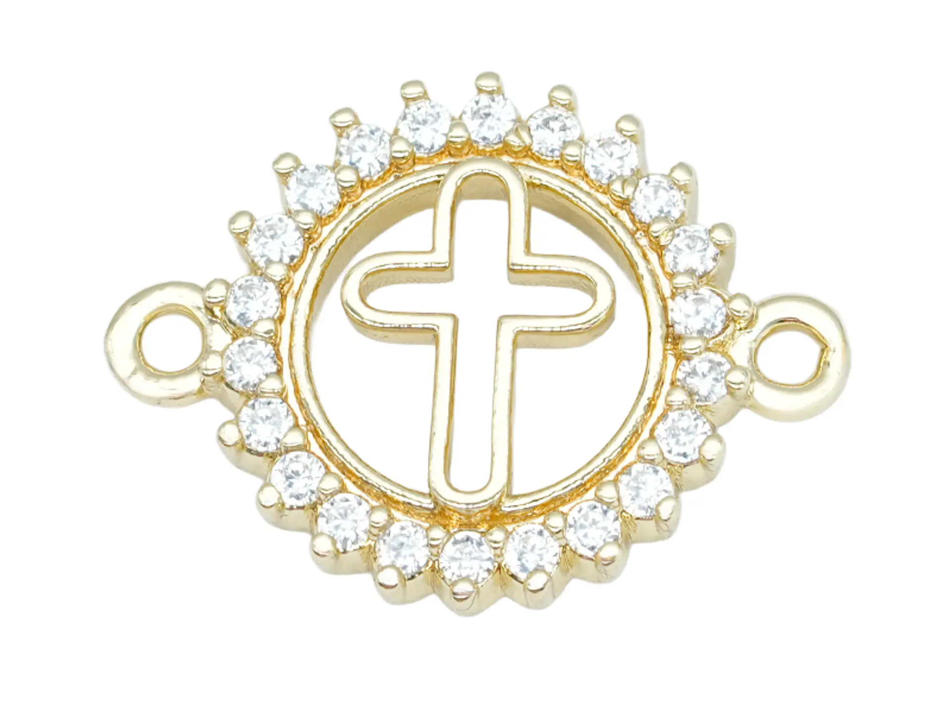 RODIO DORADO CIRCULO CRUZ REDONDA 13MM CIRCON BLANCO 1