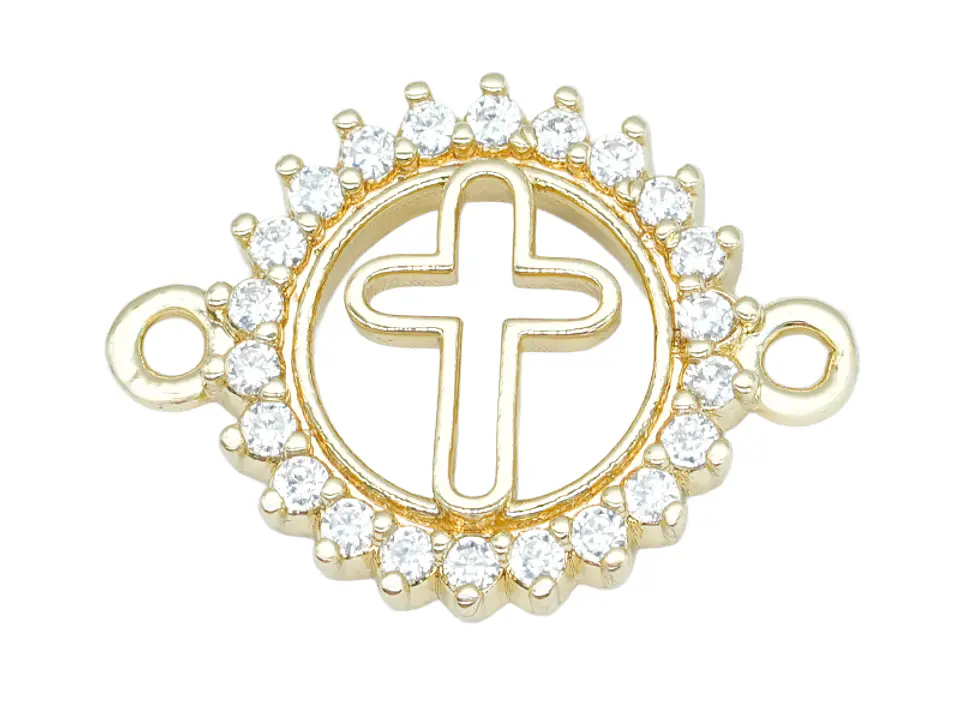 RODIO DORADO CIRCULO CRUZ REDONDA 13MM CIRCON BLANCO 1