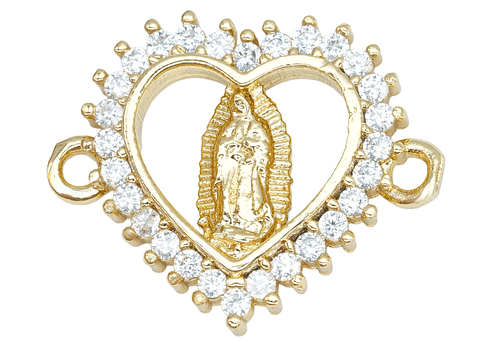 RODIO DORADO CORAZON VIRGEN GUADALUPE 17MM CIRCON BLANCO