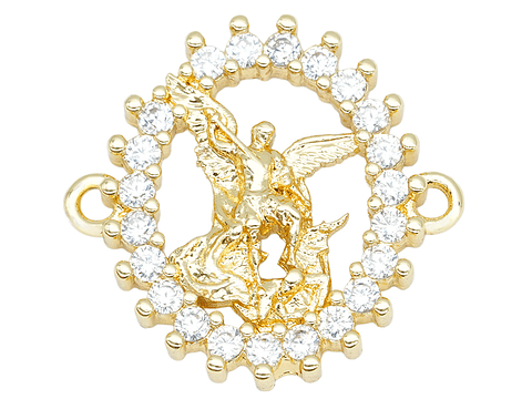 RODIO DORADO CENTRO ARCANGEL SAN MIGUEL OVALADO ZIRCON BLANCO 19MM