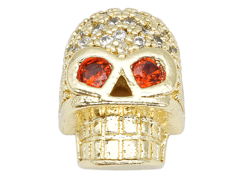 RODIO DORADO CALAVERA OJO ROJO CIRCON BLANCO 10*12MM