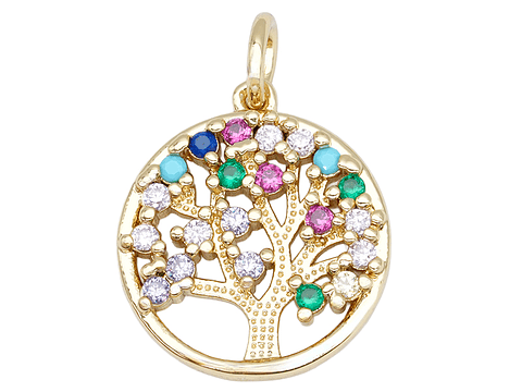 RODIO DORADO DIJE ARBOL DE LA VIDA CIRCON MIX OSCURO 16*15MM