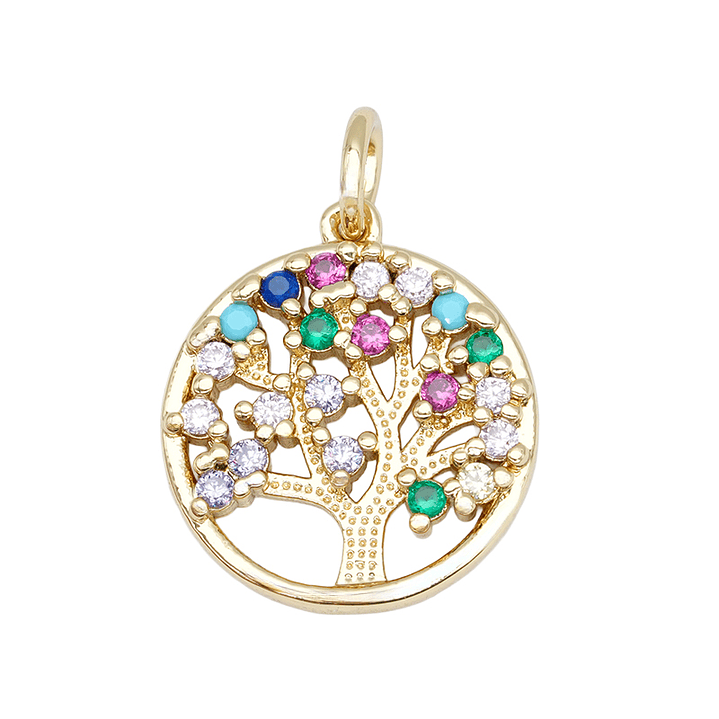 RODIO DORADO DIJE ARBOL DE LA VIDA CIRCON MIX OSCURO 16*15MM 1