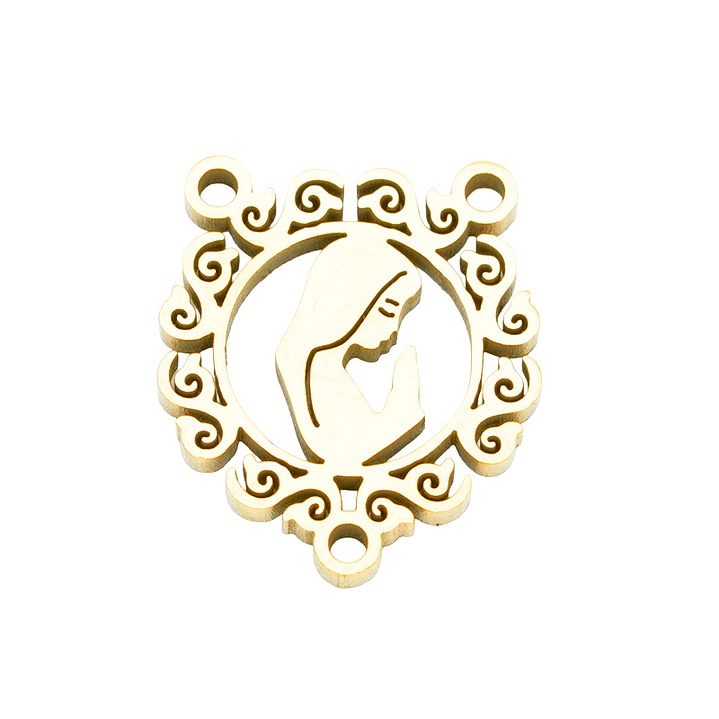 ACERO DORADO CRUCERO REDONDO DECORADO VIRGEN 12*14*1.2MM 1