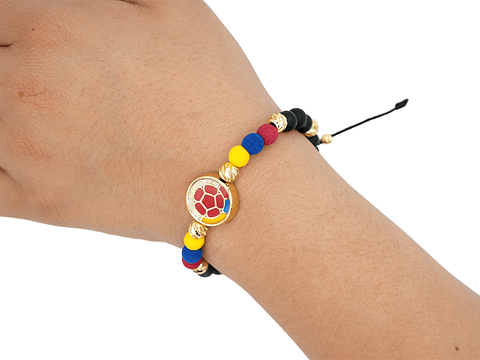 PULSERA COLOMBIA DORADA NEOPRENO CRISTAL FEDERACION  6MM
