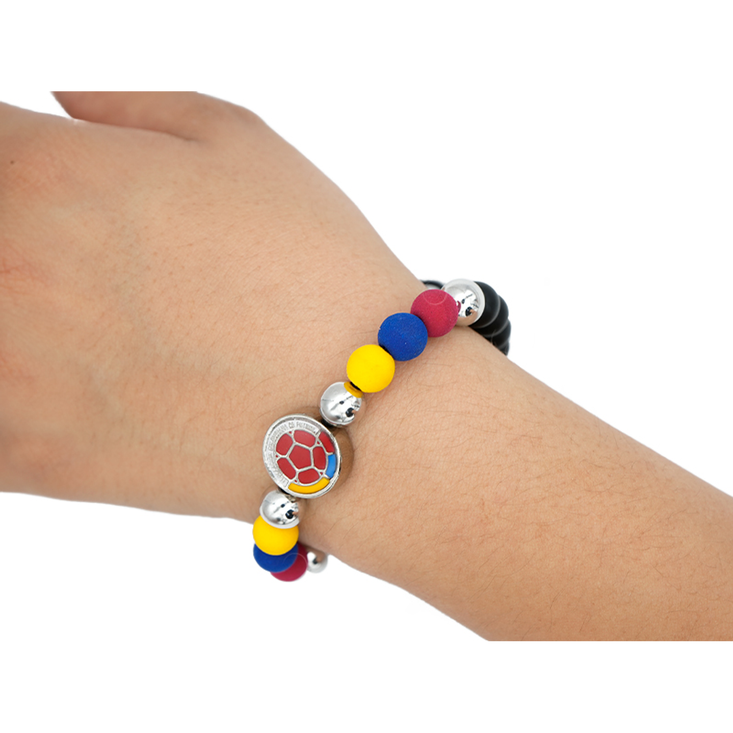 PULSERA  COLOMBIA PLATEADA NEOPRENO CRISTAL FEDERACION 8MM 2