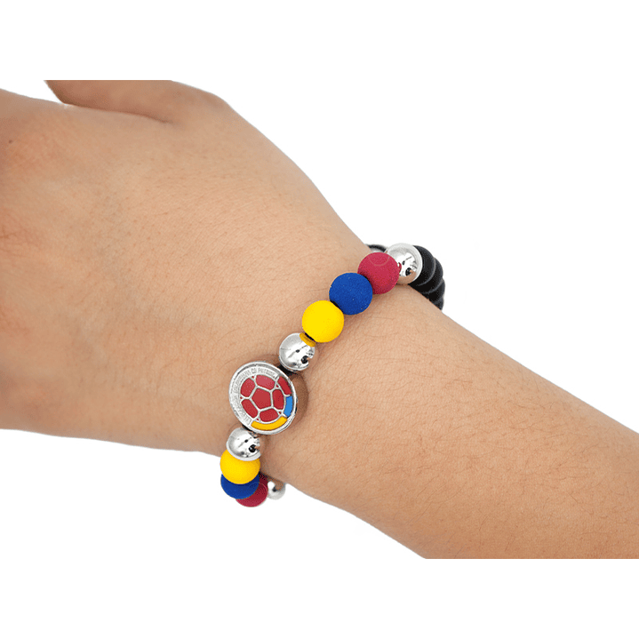 PULSERA  COLOMBIA PLATEADA NEOPRENO CRISTAL FEDERACION 8MM 2