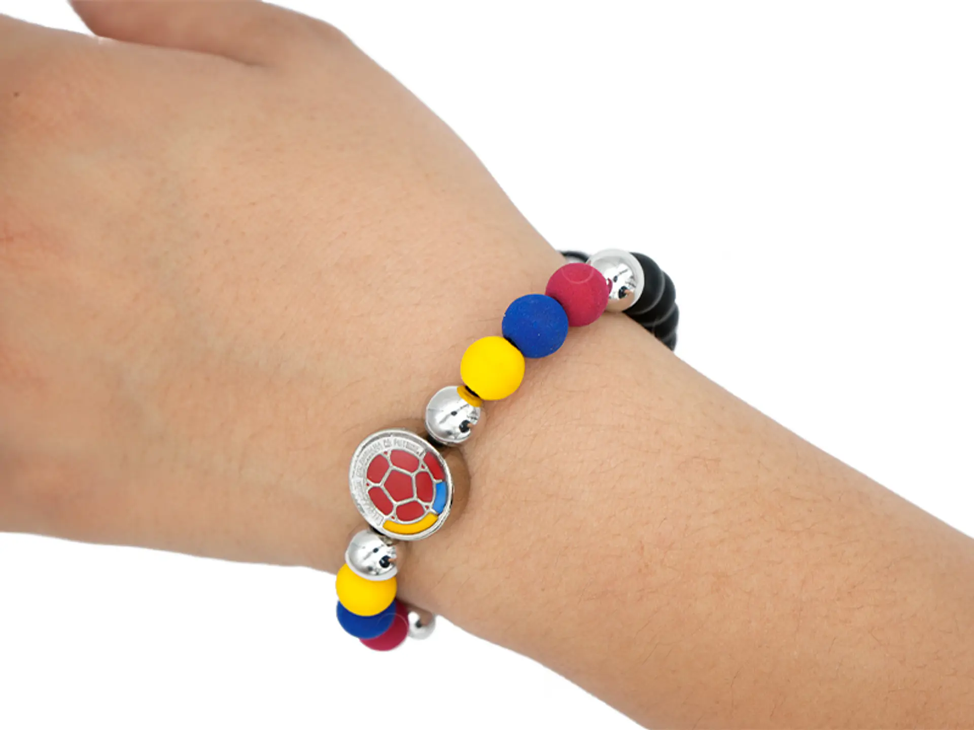 PULSERA  COLOMBIA PLATEADA NEOPRENO CRISTAL FEDERACION 8MM 2
