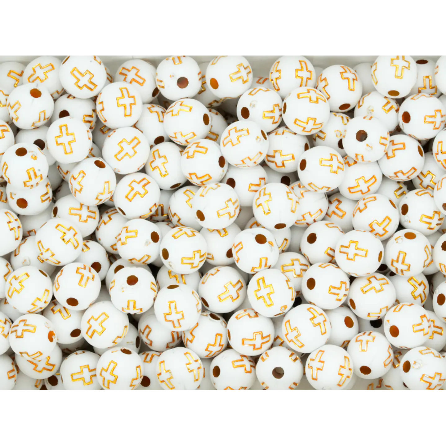 ACRILICO FIGURA BOLA BLANCO CRUZ DORADA 8MM  X 50 GRAMOS  1