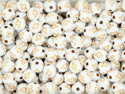 ACRILICO FIGURA BOLA BLANCO CRUZ DORADA 8MM  X 50 GRAMOS 