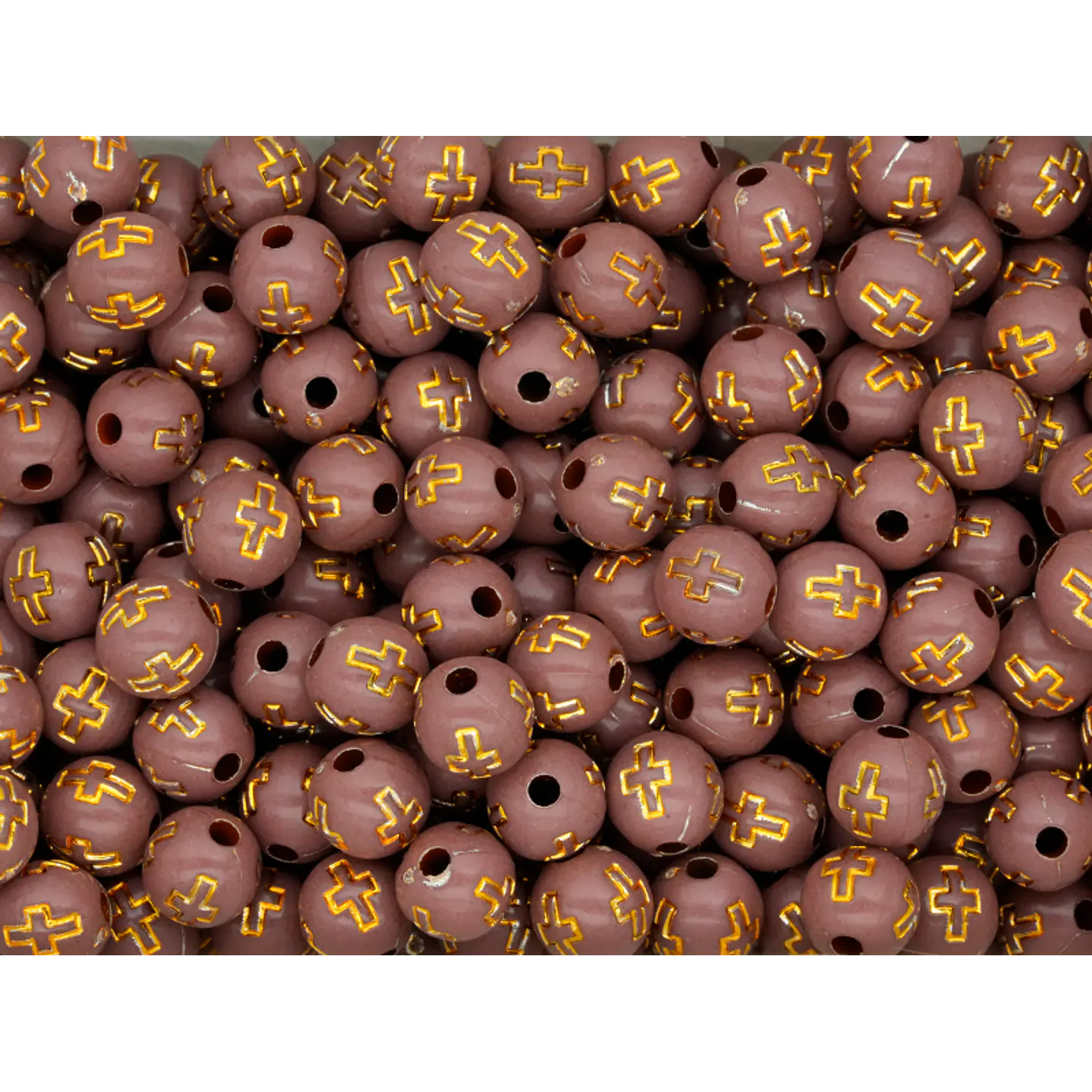 ACRILICO FIGURA BOLA CAFE CRUZ DORADA 8MM X 50 GRAMOS  1
