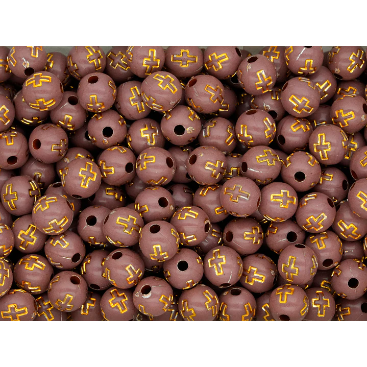 ACRILICO FIGURA BOLA CAFE CRUZ DORADA 8MM X 50 GRAMOS  1