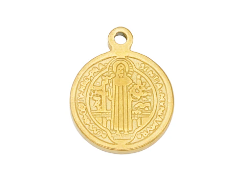 ACERO DORADO DIJE SAN BENITO 10MM