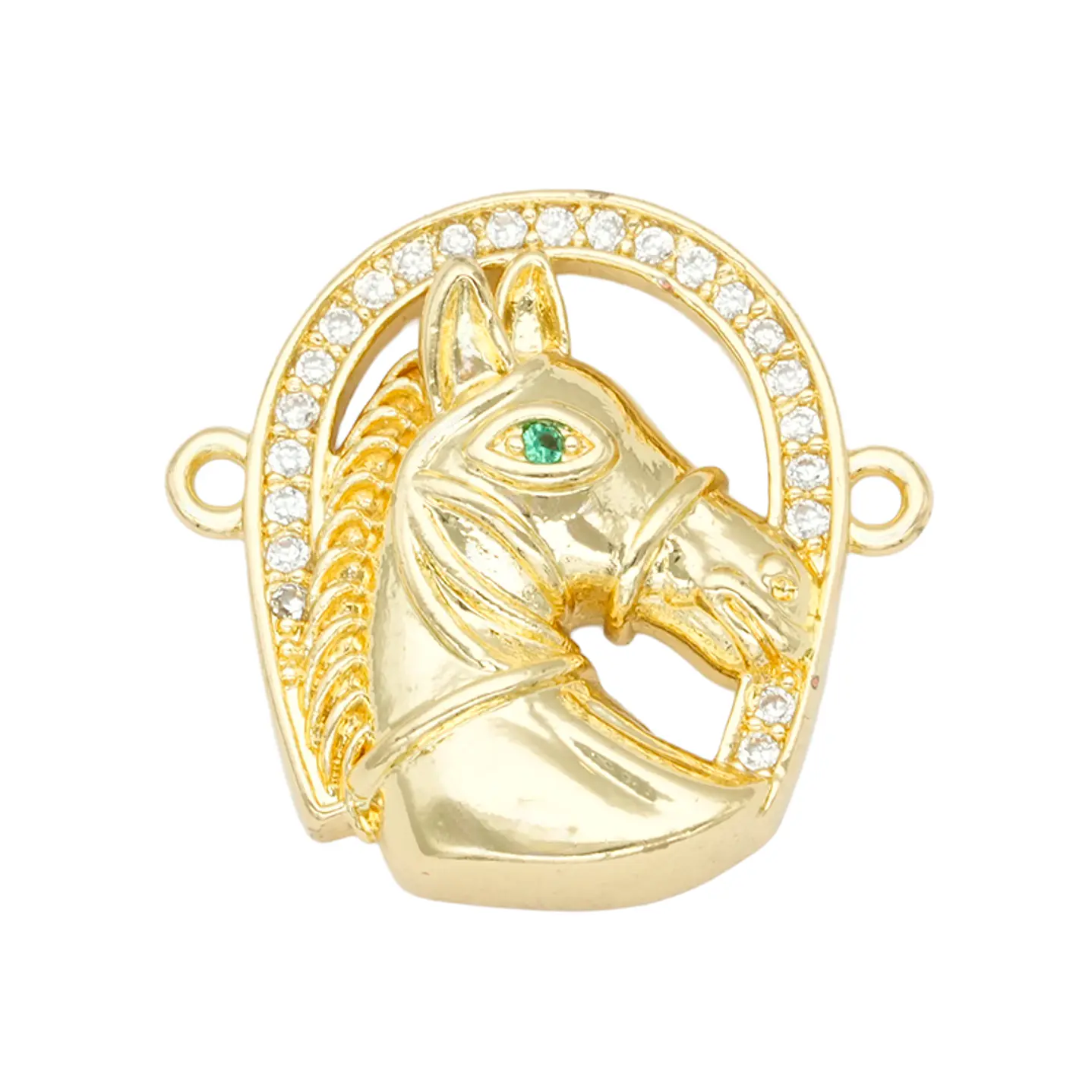 RODIO DORADO CENTRO HERRADURA CABALLO OJO VERDE ZIRCO 20*29MM 1