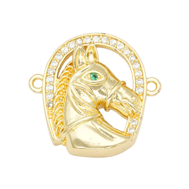 RODIO DORADO CENTRO HERRADURA CABALLO OJO VERDE ZIRCO 20*29MM 1