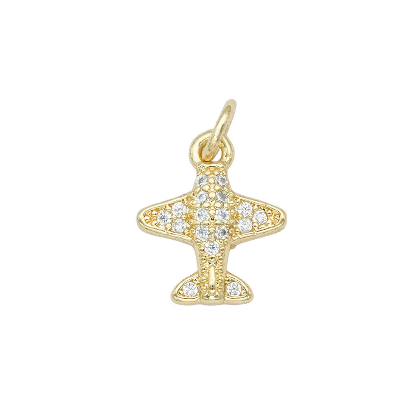 RODIO DORADO DIJE AVION ZIRCON BLANCO 13*12MM 1