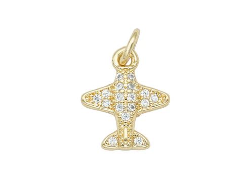 RODIO DORADO DIJE AVION ZIRCON BLANCO 13*12MM