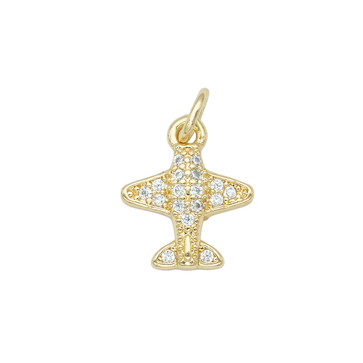 RODIO DORADO DIJE AVION ZIRCON BLANCO 13*12MM 1