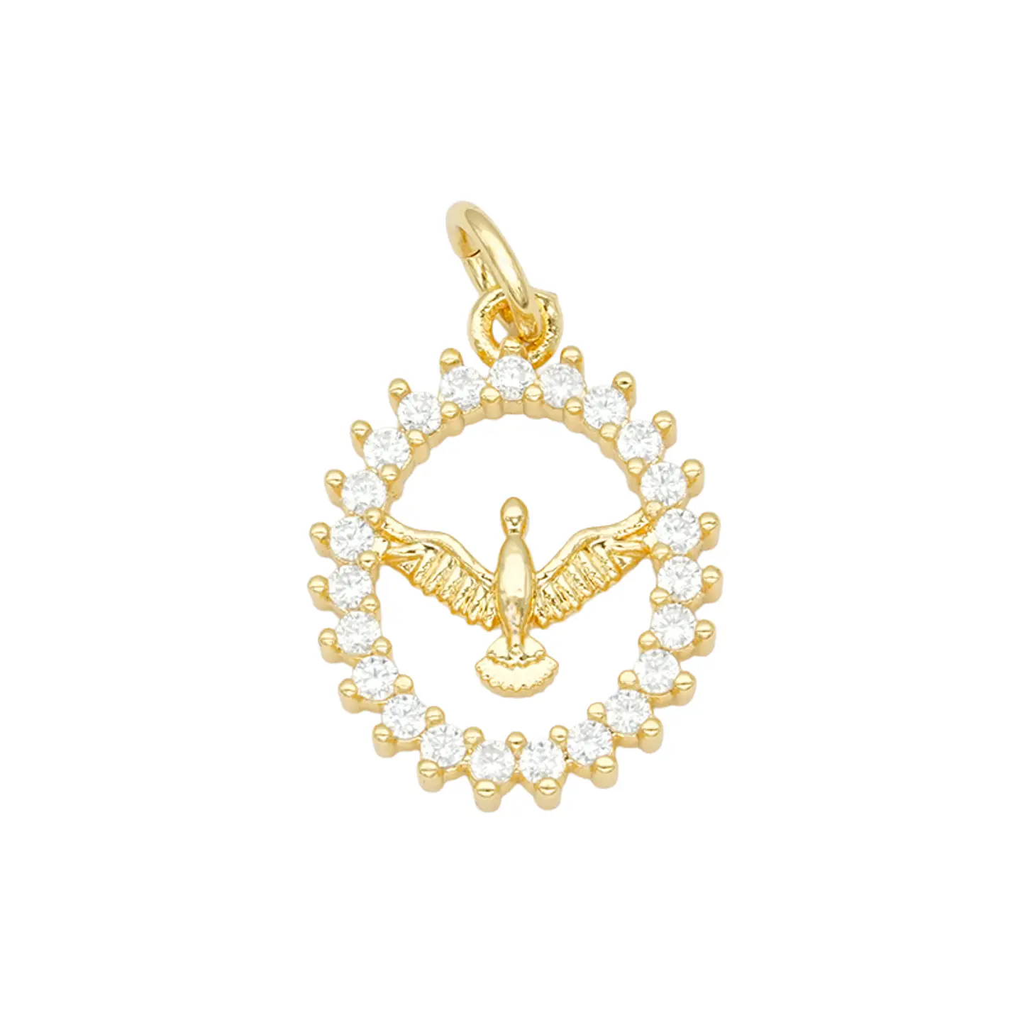 RODIO DORADO DIJE ESPIRITU SANTO OVALADO ZIRCON BLANCO 17*13M 1