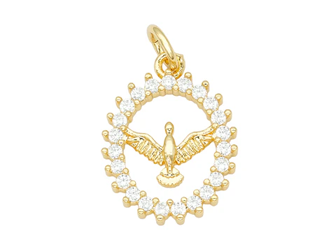 RODIO DORADO DIJE ESPIRITU SANTO OVALADO ZIRCON BLANCO 17*13M