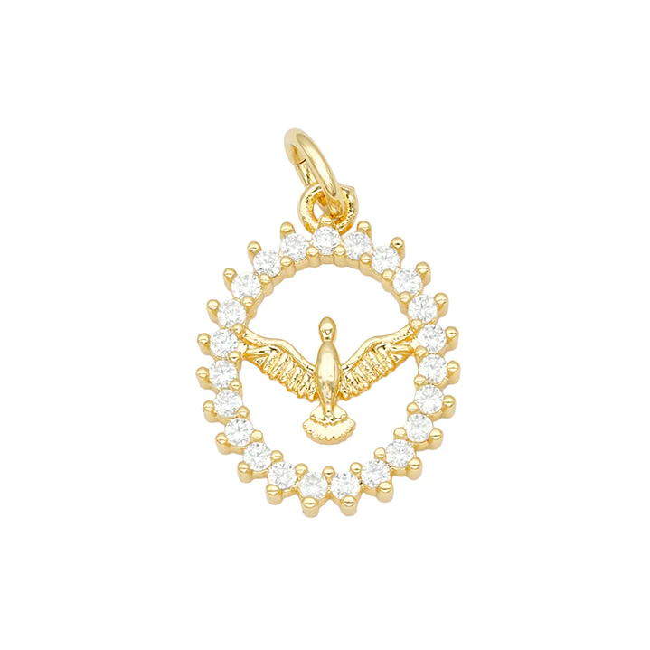 RODIO DORADO DIJE ESPIRITU SANTO OVALADO ZIRCON BLANCO 17*13M 1