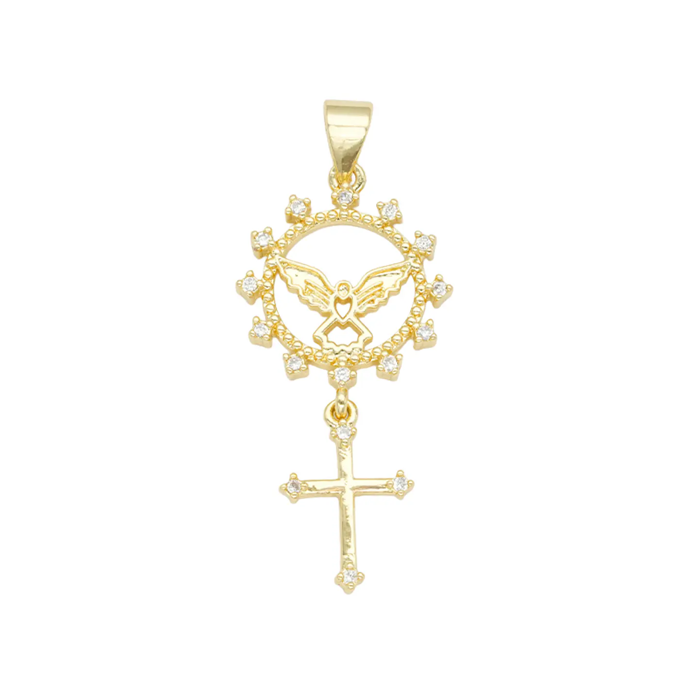 RODIO DORADO DIJE ESPIRITU SANTO 15M DIJE CRUZ ZIRCON BLANCO 14*9M 1