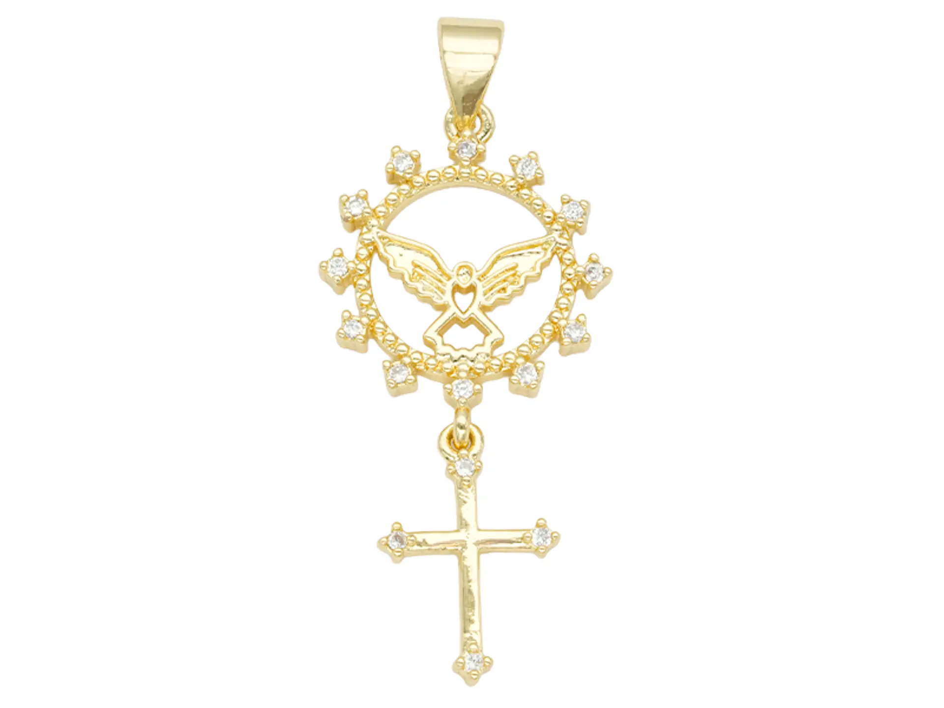 RODIO DORADO DIJE ESPIRITU SANTO 15M DIJE CRUZ ZIRCON BLANCO 14*9M 1