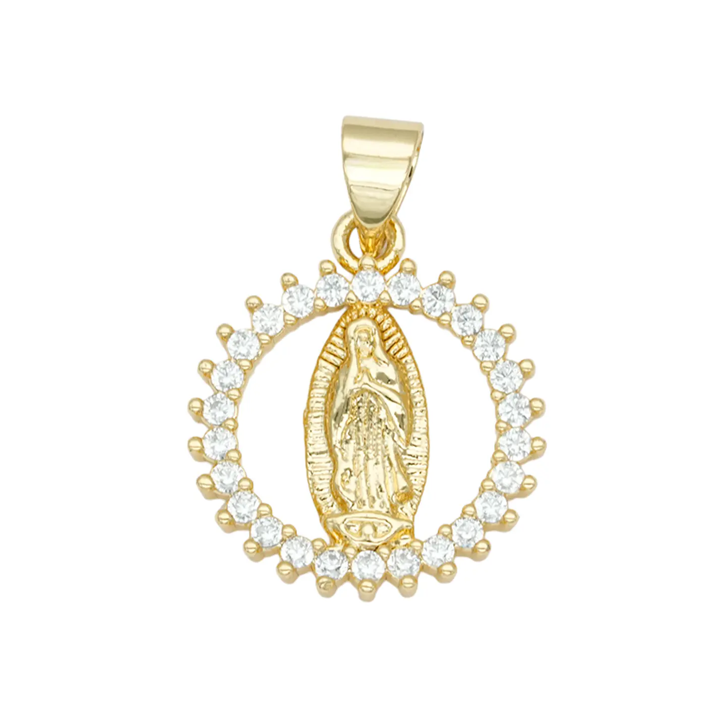 RODIO DORADO DIJE VIRGEN GUADALUPE ZIRCON BLANCO 15MM 1