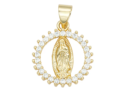 RODIO DORADO DIJE VIRGEN GUADALUPE ZIRCON BLANCO 15MM