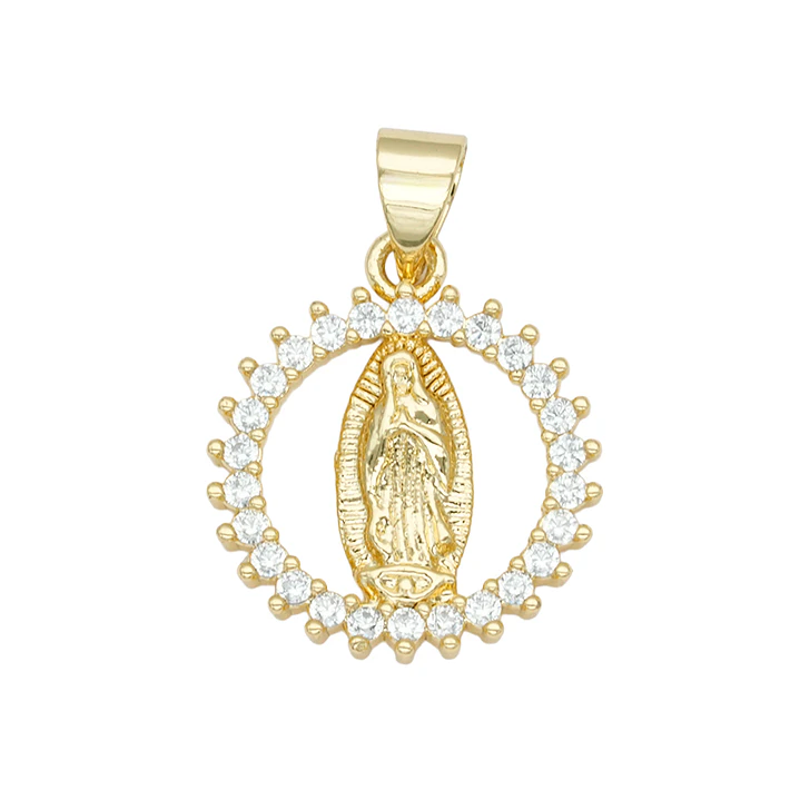 RODIO DORADO DIJE VIRGEN GUADALUPE ZIRCON BLANCO 15MM 1
