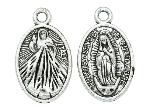 SAMAK PLATEADA DIJE VIRGEN GUADALUPE/DIVINA MISERICORDIA 19*11MM (10 UNIDADES APROXIMADAMENTE)