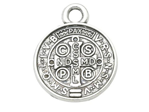 SAMAK PLATEADA DIJE MEDALLA SAN BENITO RELIEVE 12MM PAQUETE POR 26 UNIDADES APROXIMADAMENTE