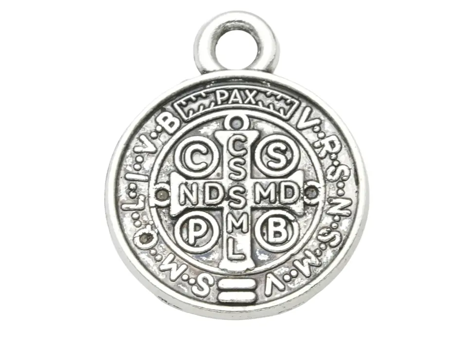 SAMAK PLATEADA DIJE MEDALLA SAN BENITO RELIEVE 12MM PAQUETE POR 26 UNIDADES APROXIMADAMENTE 2