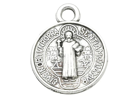 SAMAK PLATEADA DIJE MEDALLA SAN BENITO RELIEVE 12MM PAQUETE POR 26 UNIDADES APROXIMADAMENTE