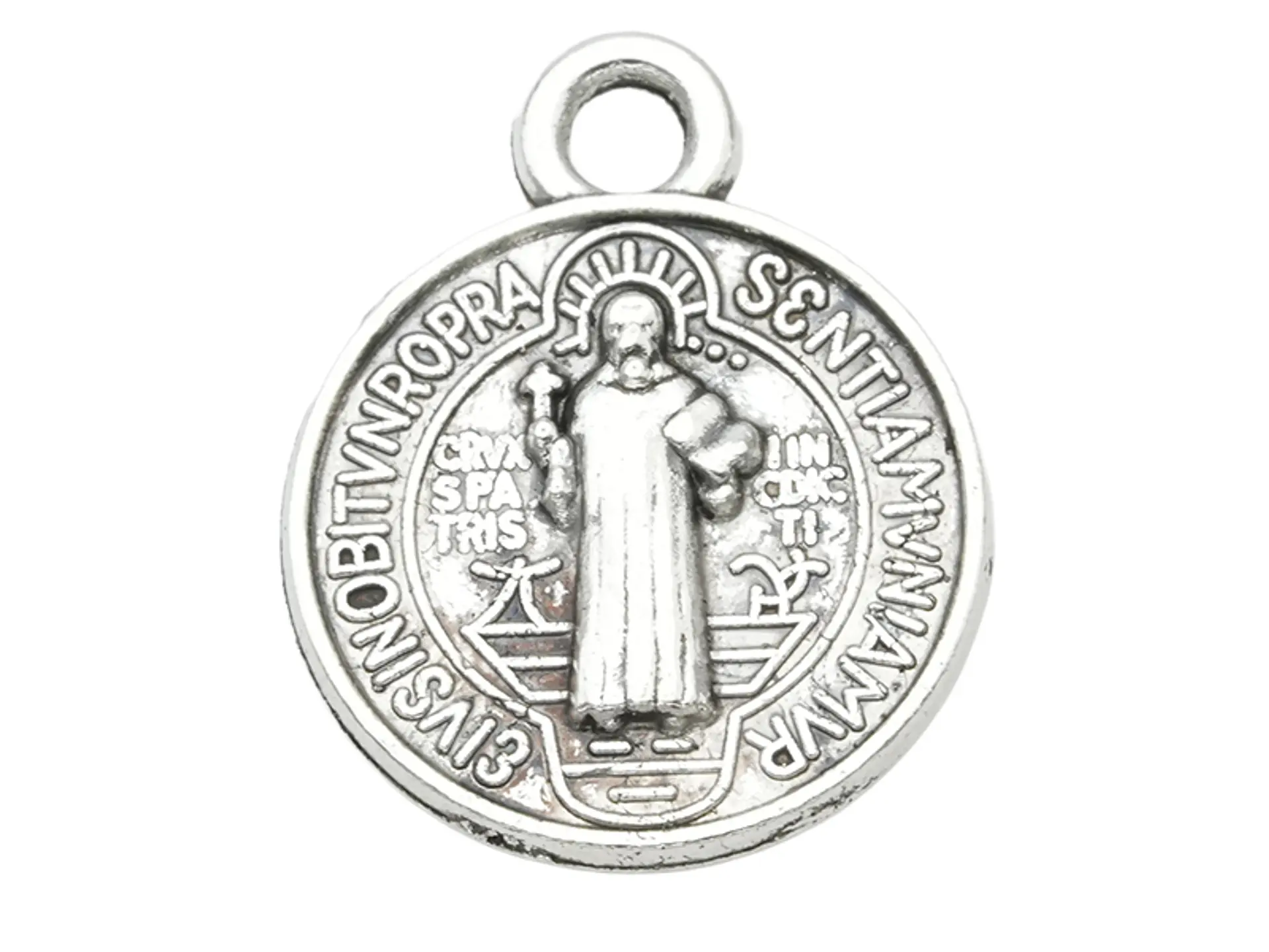 SAMAK PLATEADA DIJE MEDALLA SAN BENITO RELIEVE 12MM PAQUETE POR 26 UNIDADES APROXIMADAMENTE 1