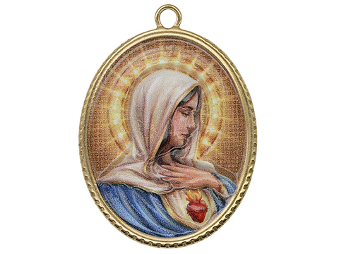 ACERO DORADO DIJE RESINA SAGRADO CORAZON DE MARIA 30*25MM