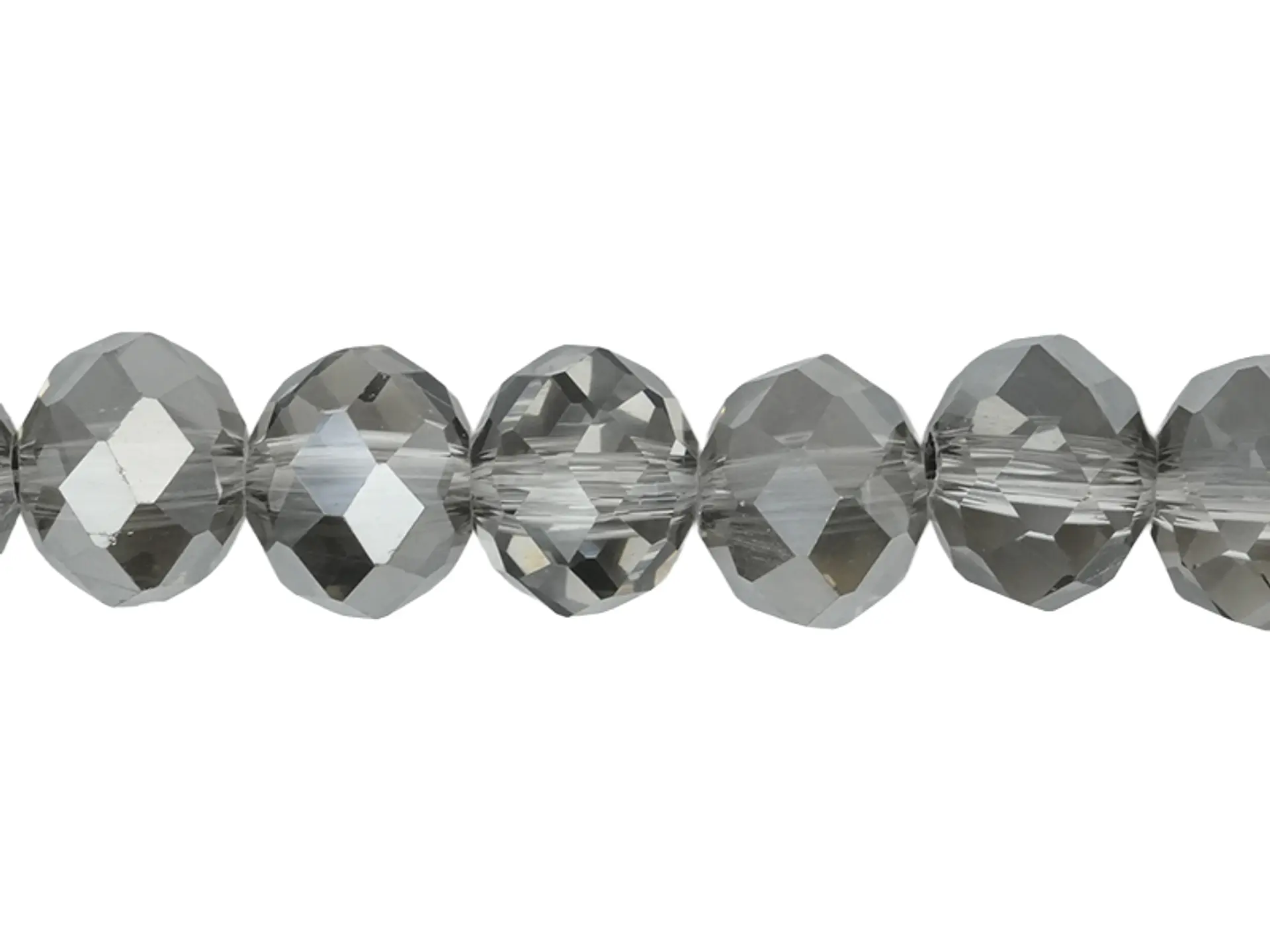 CRISTAL MURANO GRIS TRANSPARENTE AB # 8MM  TIRA 64 UNIDADES  APROX  1