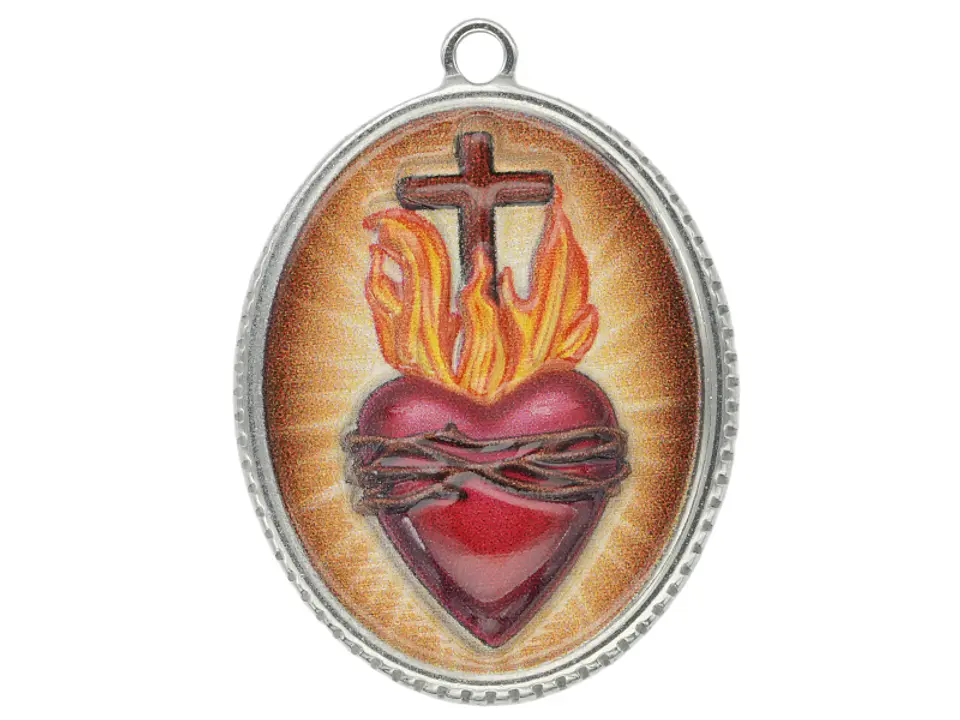 ACERO PLATEADO DIJE RESINA SAGRADO CORAZON  30*25MM 1